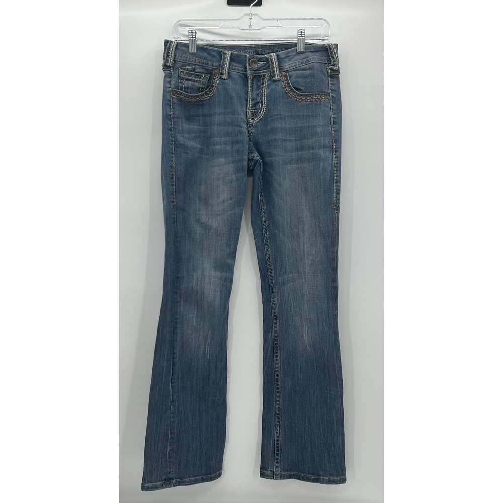 Cowgirl Tuff Womens Embellished Westen Denim Bootcut Medium Wash Jeans Size 28